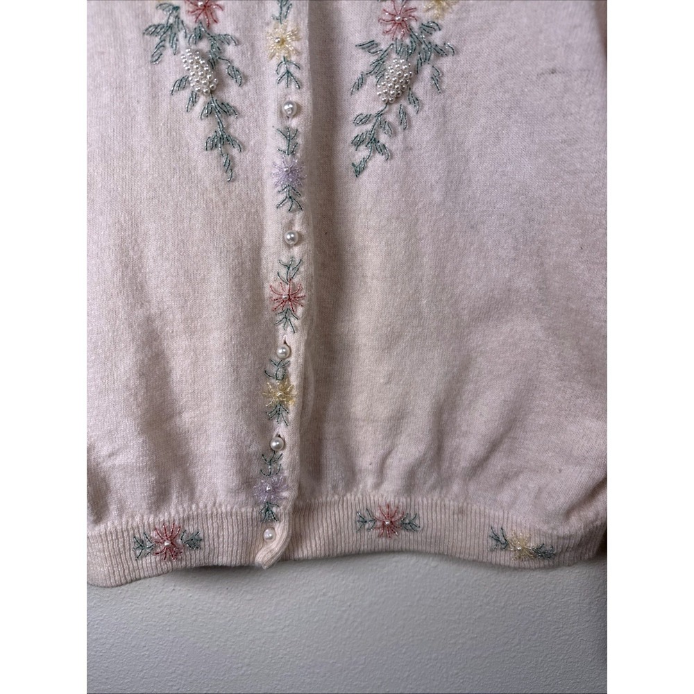 Vintage Hand Beaded Cardigan Sweater Size Small Medium 46 Floral Classic Knit‎ - Picture 6 of 16